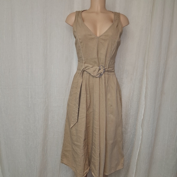 Theory Tan Belted Midi Dress Women Suze 10 - Picture 4 of 16